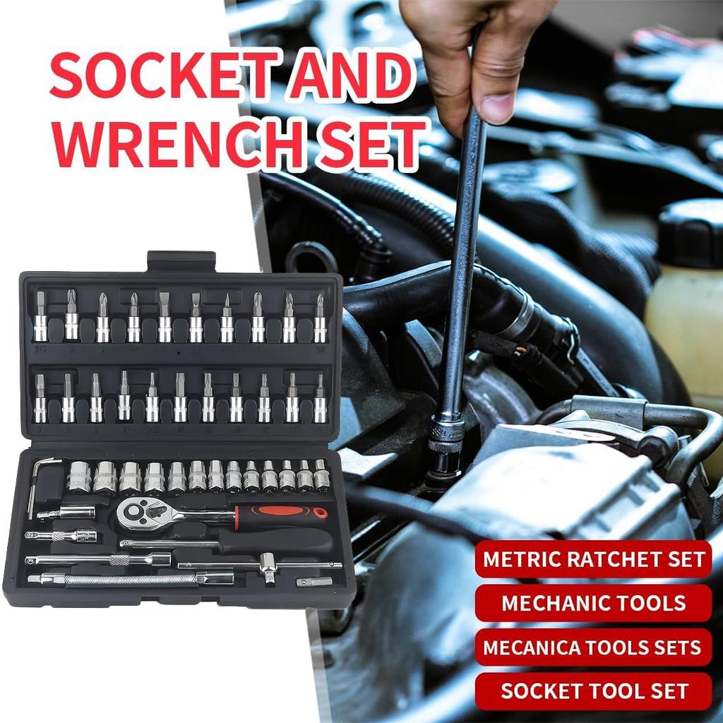 46-Piece Socket Wrench Set - for Automotive Repair and Maintenance,Multi-Functional Ratchet Screwdriver Combination Tool