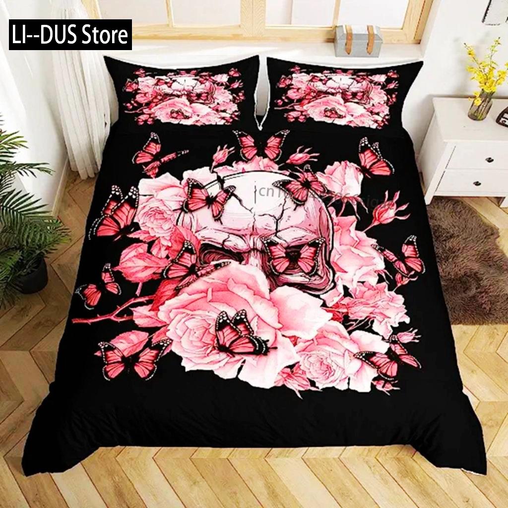 Sugar Skull Duvet Cover Teen Girl Bedding Set Sugar Skull Decor Bedding Skull Skeleton Roses Floral Print Duvet Cover Decorative