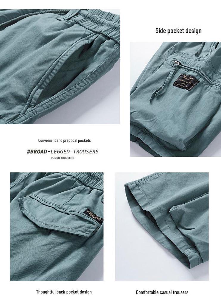 Summer Men's Cotton Multi-Pocket Riding Shorts: Durable, Washed, and Trendy Casual Wear.