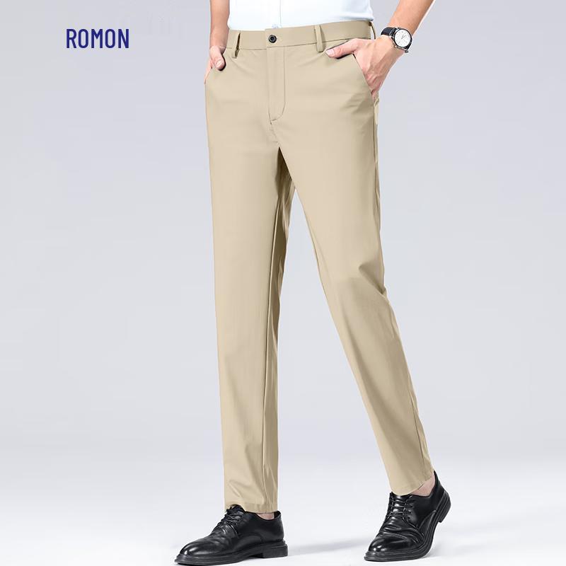 

Romon Men s UPF50+ Bamboo Ice Silk Straight Leg Business Casual Trousers M