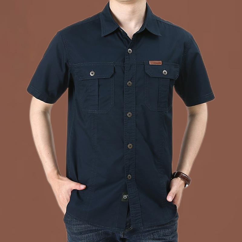Men's Casual Loose Long-sleeved Shirt New Solid Color Business Shirt Autumn Workwear Pocket