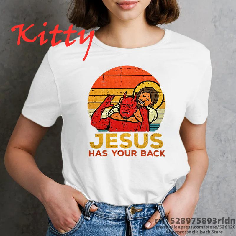 Jesus Has Your Back Jiu Jitsu Retro Christian Unisexs Tshirt Vintage Short Sleeve Unisex Tee Tops Graphic Summer Unisexs Clothing