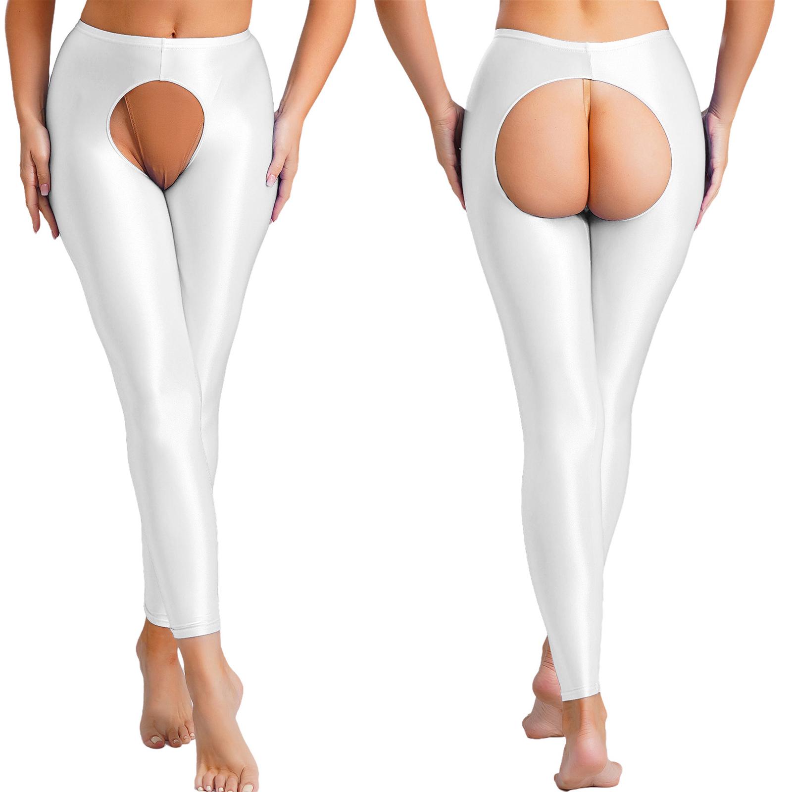 

Жіночі глянцеві легінси з високою посадкою, облягаючі колготки зі стратегічним розрізом, базові штани XXL білий