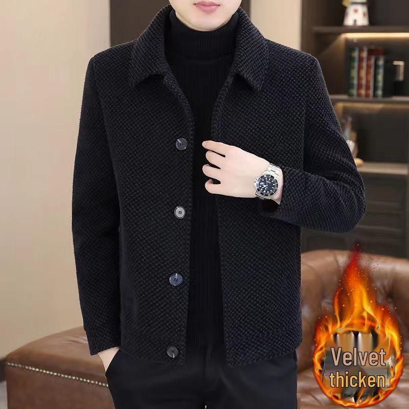 Men's Trendy Golden Sable Velvet Woolen Jacket - High-End Casual Autumn/Winter Short Coat