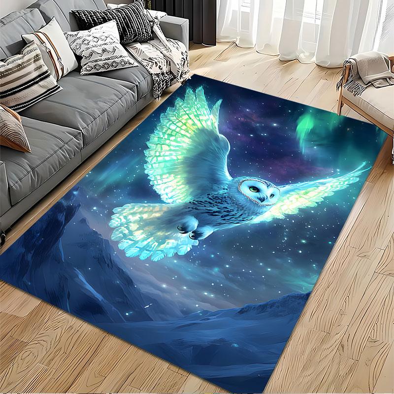 Glowing Owl in Night Sky suitable as a non-slip mat for the living room or bedroom sofa