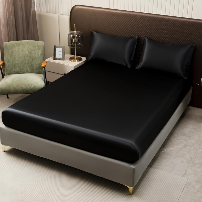 European and American Sizes Satin Fitted Sheet Smooth Skin-friendly Elastic Band Bed Sheet King Size Rayon Full Bedsheet 180x200