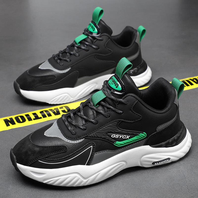 Men's Shoes 2024 New Autumn Mesh Breathable Non-slip Running Sneakers Thick-soled Heightening Black Versatile Dad Shoes