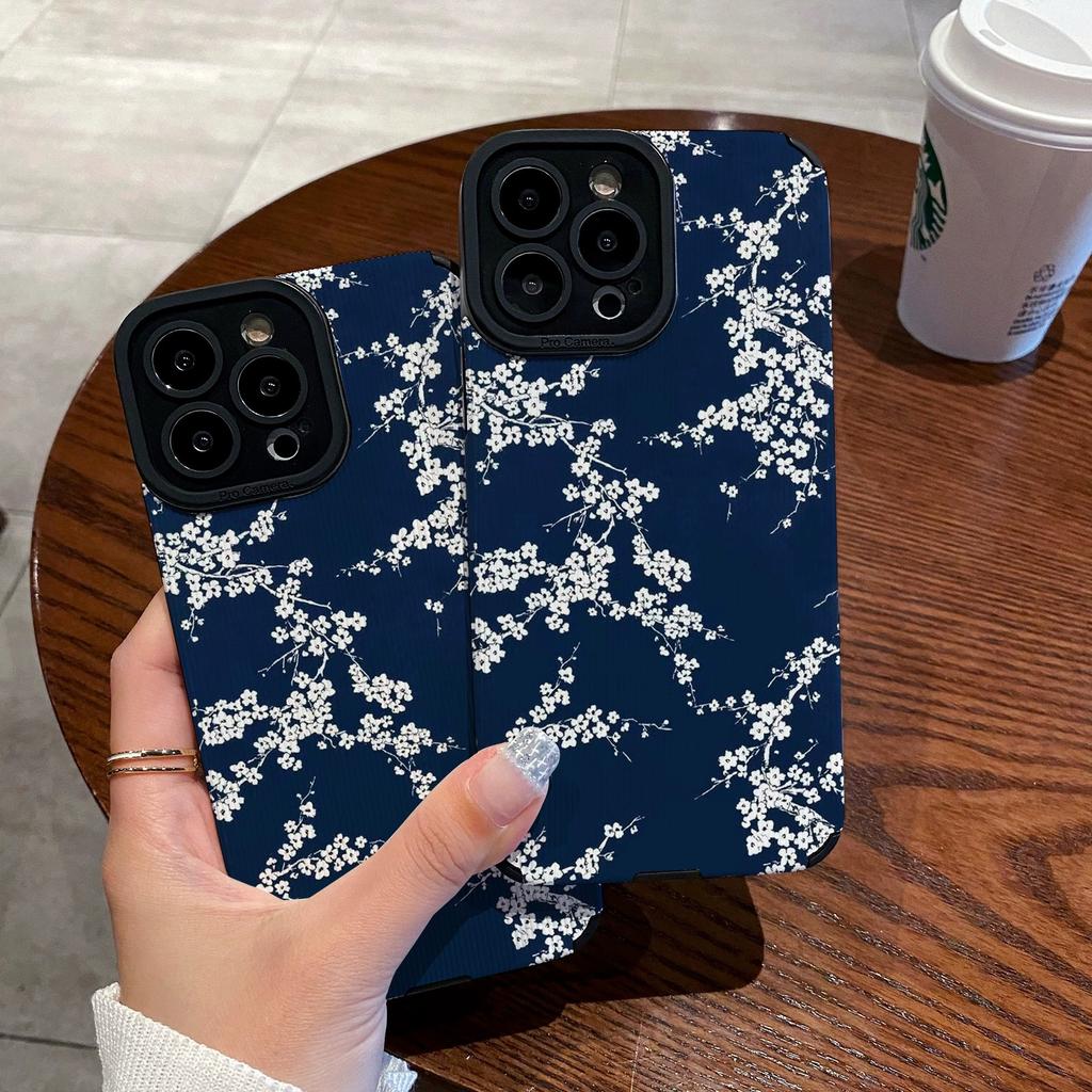 White Plum Blossom Silicone Leather Phone Case For iPhone 14 15 16 Pro Max 11 12 13 Mini Soft Shockproof Full Cover