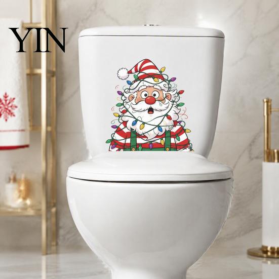 Festive Toilet Lid Art Christmas Stickers, Waterproof Funny Santa Claus Seat Decals, Self-Adhesive Bathroom Decals Water Tank Sticker, Cute Decoration