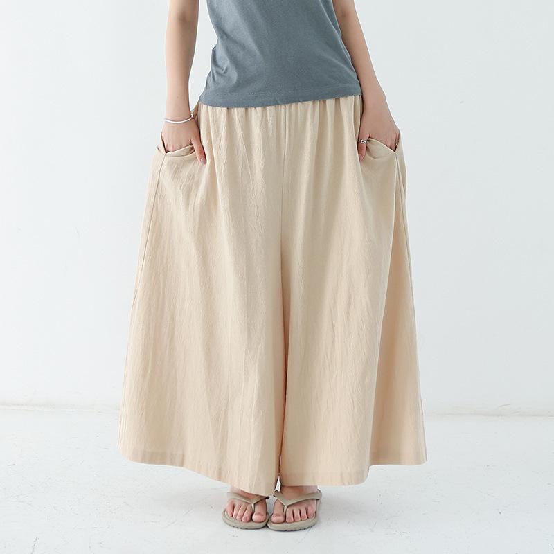 

Trouser Skirt Multicolor Loose and Long Spring and Summer Women s Wide-leg Casual Pocket Trousers Women s Solid Color one size абрикосовый