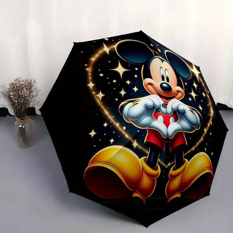 Disney Mickey Mouse Automatic Open/Close Umbrella - Cute Umbrella with Cute Design, Portable 3-Fold Compact Umbrella