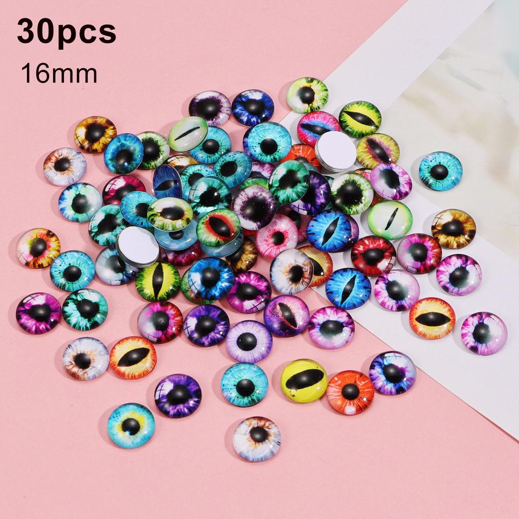30/60Pcs 6-16mm Animal Glass Eyes Round Eyes Half Round Dragon Eyes 5 Sizes Mini Animal Eyes Cabochons for Art Doll Props Making