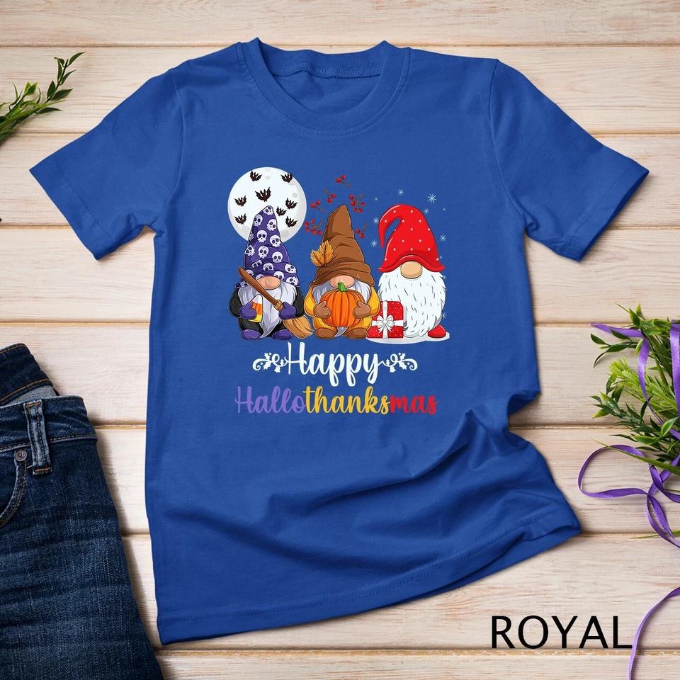 Happy HalloThanksMas Gnomes Unisex T-shirt 7 4XL