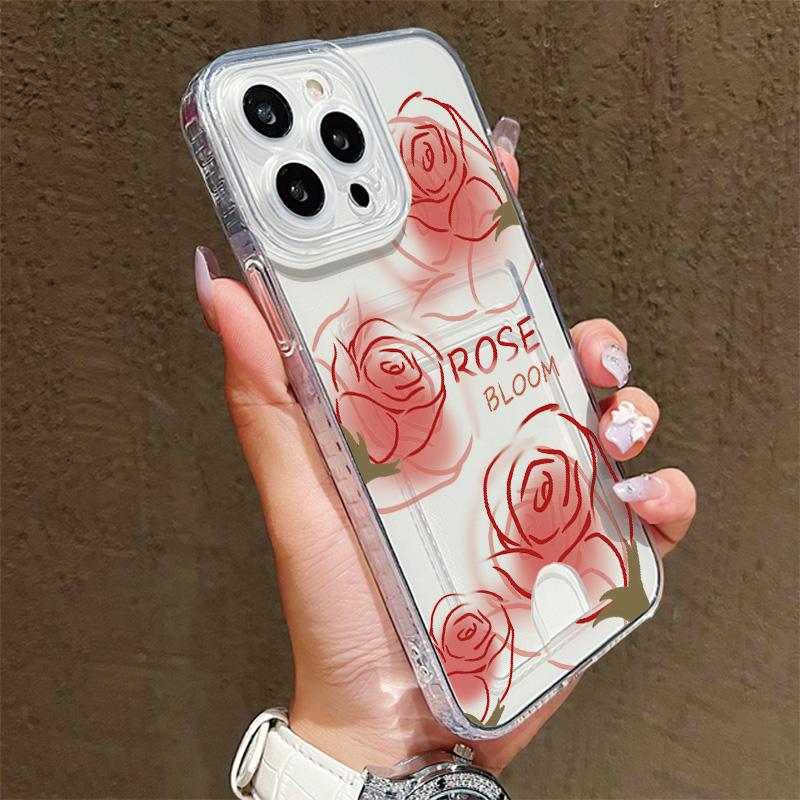 Card Slot Holder Silicone Wallet Pocket Case For Samsung A06 A16 A54 Xiaomi Redmi Note 12 13 14 Vivo V27E V27 Infinix Smart 7 Cover Clear Phone Bumper