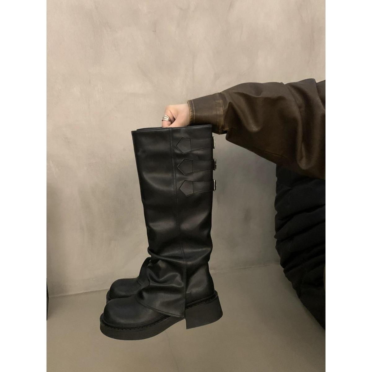 

High Appearance Level Thick Bottom Round Head Thin Fashion All Comfortable Non slip Breathable Wear resistant High Boots Women 37