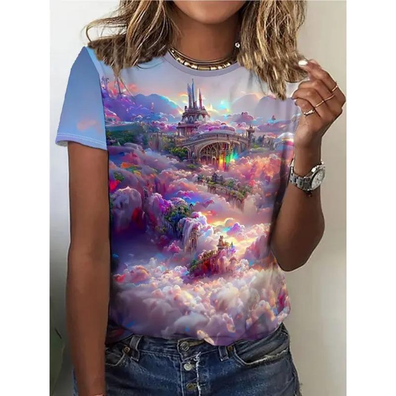 

Летняя Новая Женская Футболка с Коротким Рукавом и Цифровой 3D-печатью с Круглым Вырезом, Повседневная Свободная M