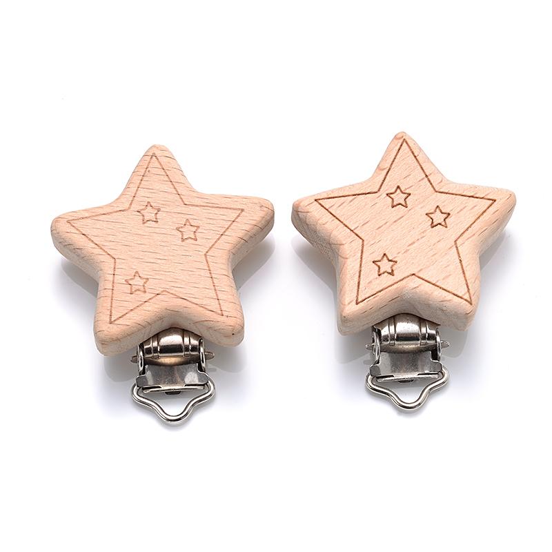 5Pcs/Lot New Arrival Lovely Wooden Pacifier Clip Natural Beech Wood Accessories for Baby Handmade Dummy Clips Pacifier Chain