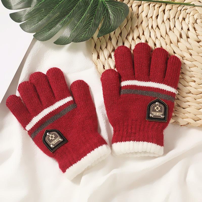 Winter Children's Fingerless Wool Gloves - Boys' Warm Five-Finger Design with Newcomer Discount