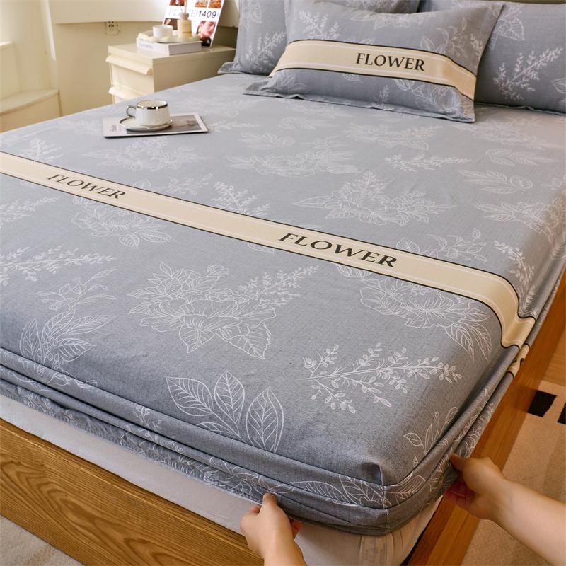 Classic Floral Pattern Fitted Sheet Set 100% Cotton Thickened Fitted Sheet Soft Skin-friendly Mattress Cover with 2 Pillowcases
