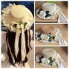 Breathable Vacation Beach Cap Lightweight with Garland Fisherman Straw Hat Big Brimmed Sunshade Topi Woven Sun Cap Women