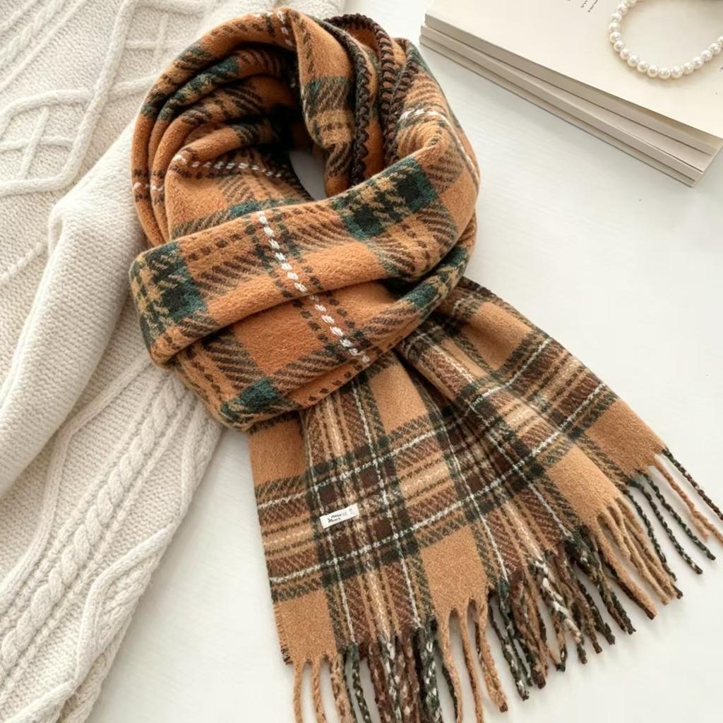 New Year's red plaid scarf women's autumn and winter high-end sense versatile imitation cashmere warm shawl scarf