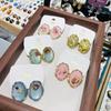 Boucles d'oreilles Créatives en Résine Époxy Fleurs Bijoux Style Rétro Français Tempérament, Sensation Élégante et Haut de Gamme, Boucles d'oreilles Ovales Fleurs Séchées Huile Goutte à Goutte