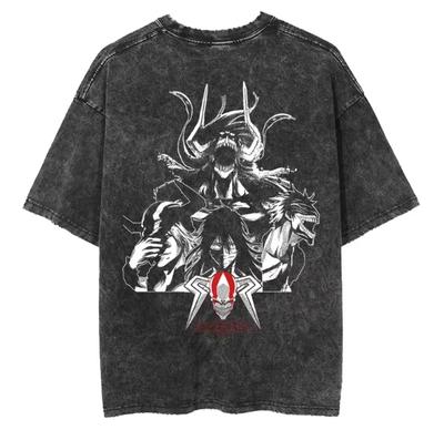 Camiseta BLEACH Camiseta Estampada Kurosaki Ichigo Vintage Lavada Streetwear Hombre Unisex Ropa Manga Corta Algodón Cuello Redondo Camisetas Top