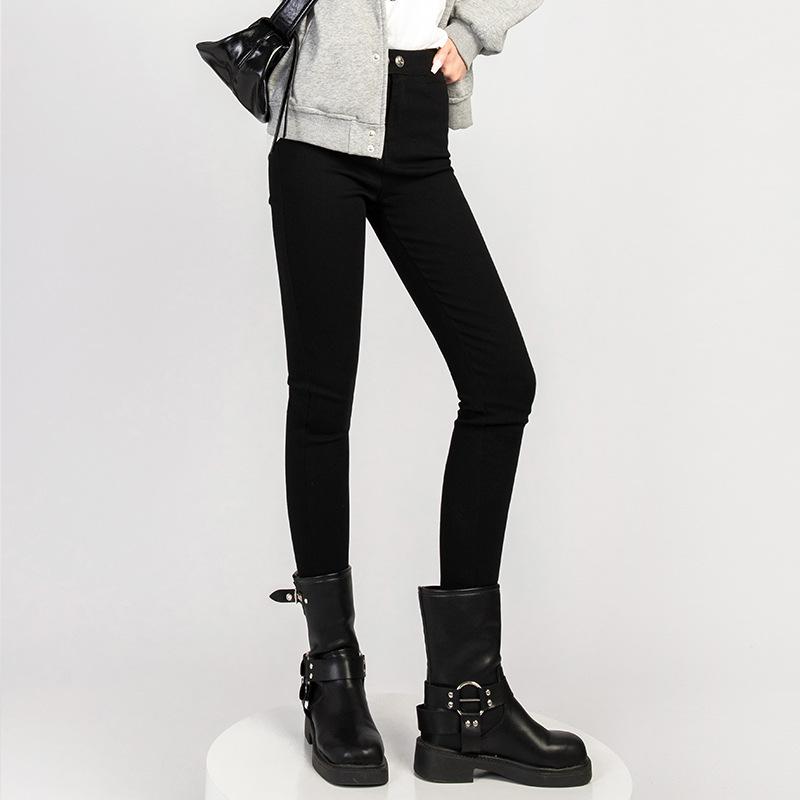 

Черные джинсы с высокой талией и двойной планкой, узкие книзу, новые весенне-осенние эластичные облегающие узкие брюки-карандаш 3XL