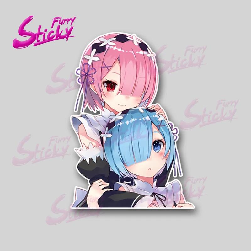 Rem Ram Peeking Anime Sticker Car Accessories Vinyl Car Stickers - Waterproof Decals For Cars Trucks Suvs Window Bumper Laptop