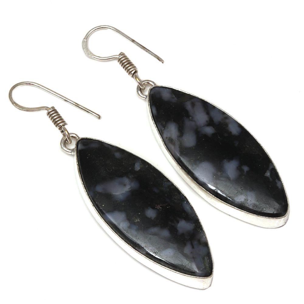 

Larvikite Jasper Gemstone Handmade Silver Jewelry Earrings 1.5