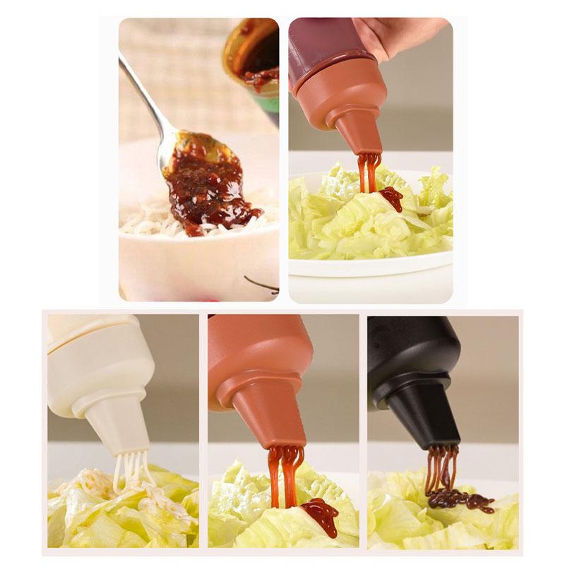 Bottiglia Spremi Salsa da 350 ml con Cinque Fori in Plastica Bottiglia Ketchup Dispenser Salsa Miele