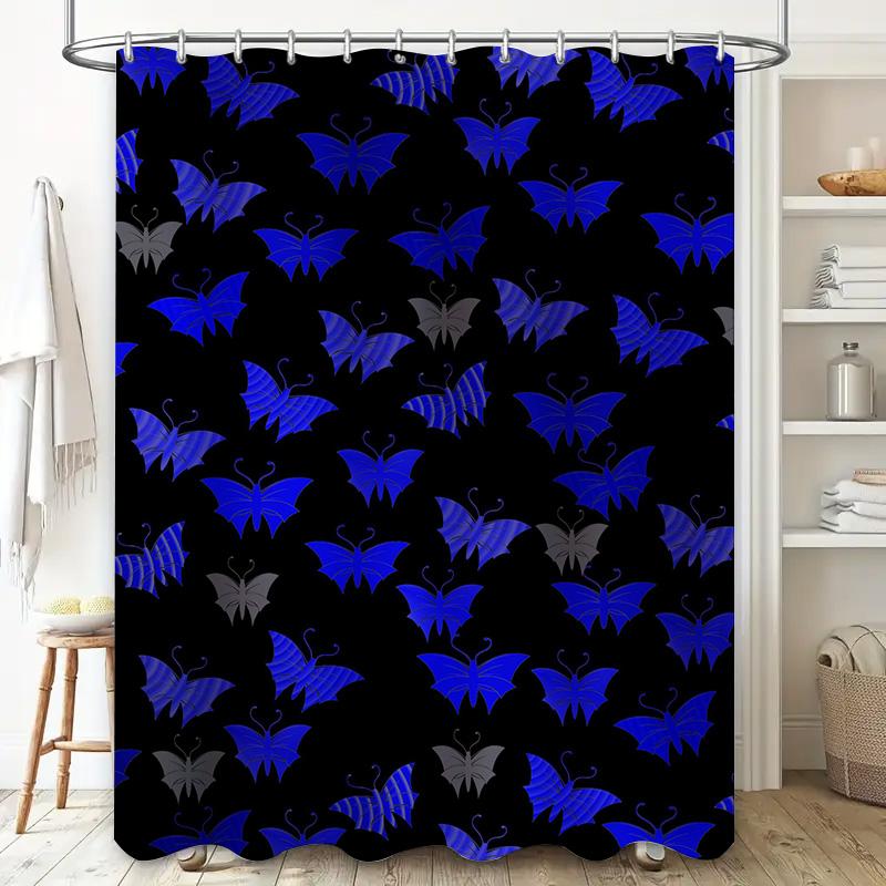 Unique Butterfly Print Shower Curtain Blue Gray Floral Design For Bathroom Decor Waterproof Fabric For Home Use