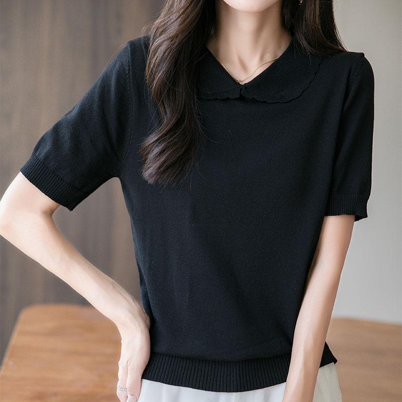 Doll Collar Ice Silk T-shirt Button-down New Summer Sweater Short-sleeved Age-reducing Top