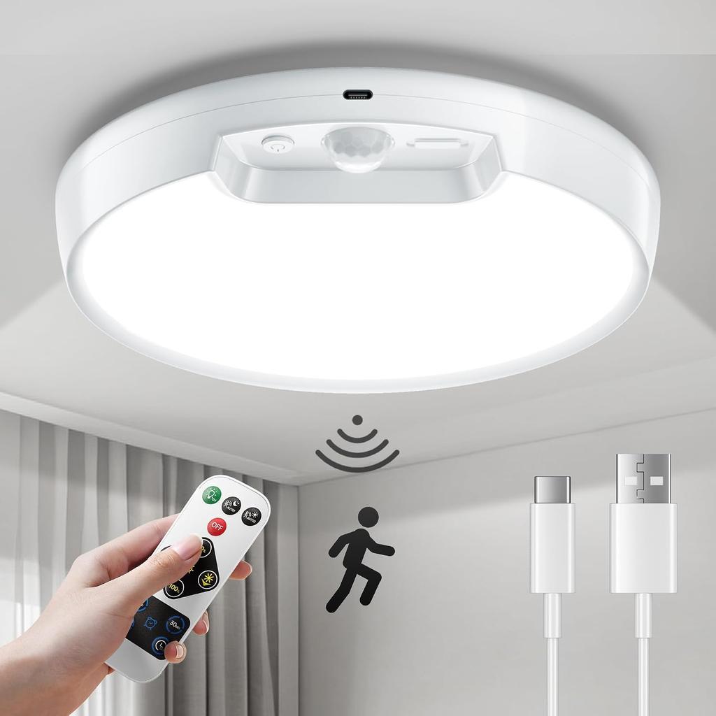 Homelist Newly Upgraded 8000mAh Rechargeable Motion Sensor Ceiling Light | Battery-Operated Wireless Ceiling Light with Remote for Shower, Bathroom,