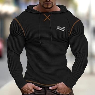 Moletom masculino com capuz e gola waffle, moletom casual de manga comprida para férias, moda básica, camisas