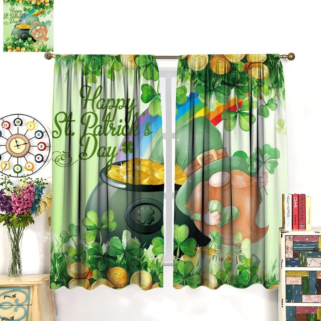 St Patrick's Day Decor Curtain St Patrick Leprechaun Gnome Green Hat St. Patrick's Day Shaamrock for Home Kitchen Livingroom