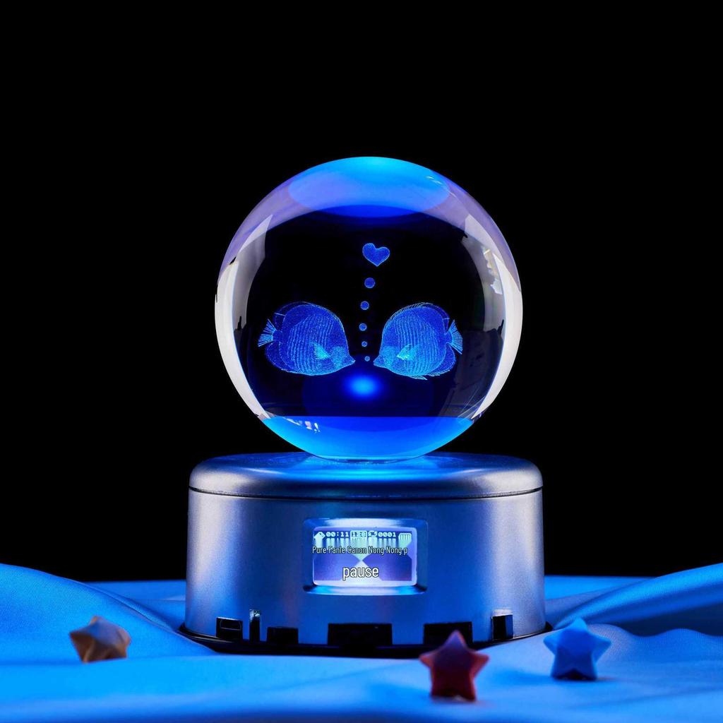 Kissing Fish Crystal Ball Music Box Night Light - Gift for Classmate or Best Friend