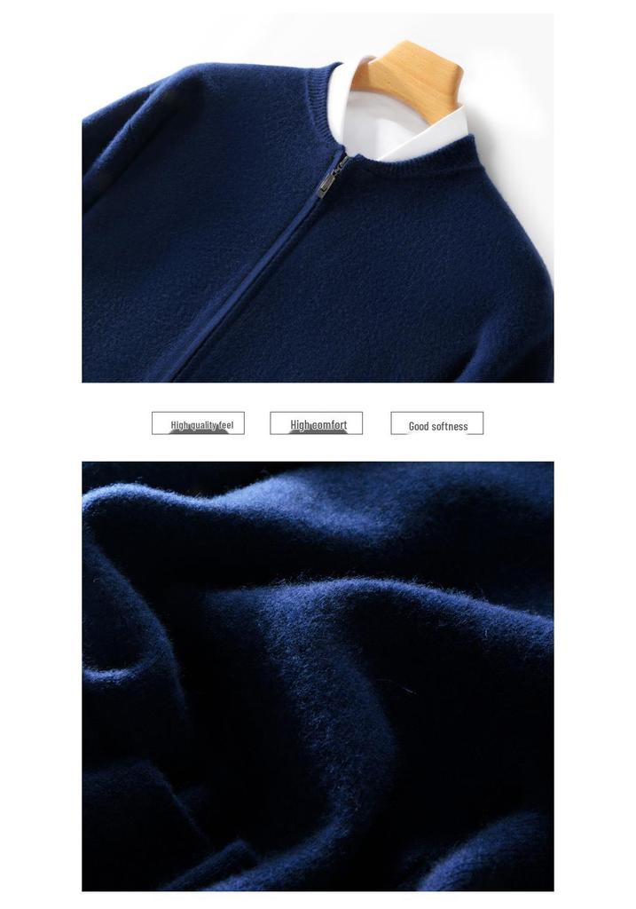 2024 Men's Thick Wool Sweater Coat: Casual Round Neck Zip-Up Cardigan Baseball Jacket