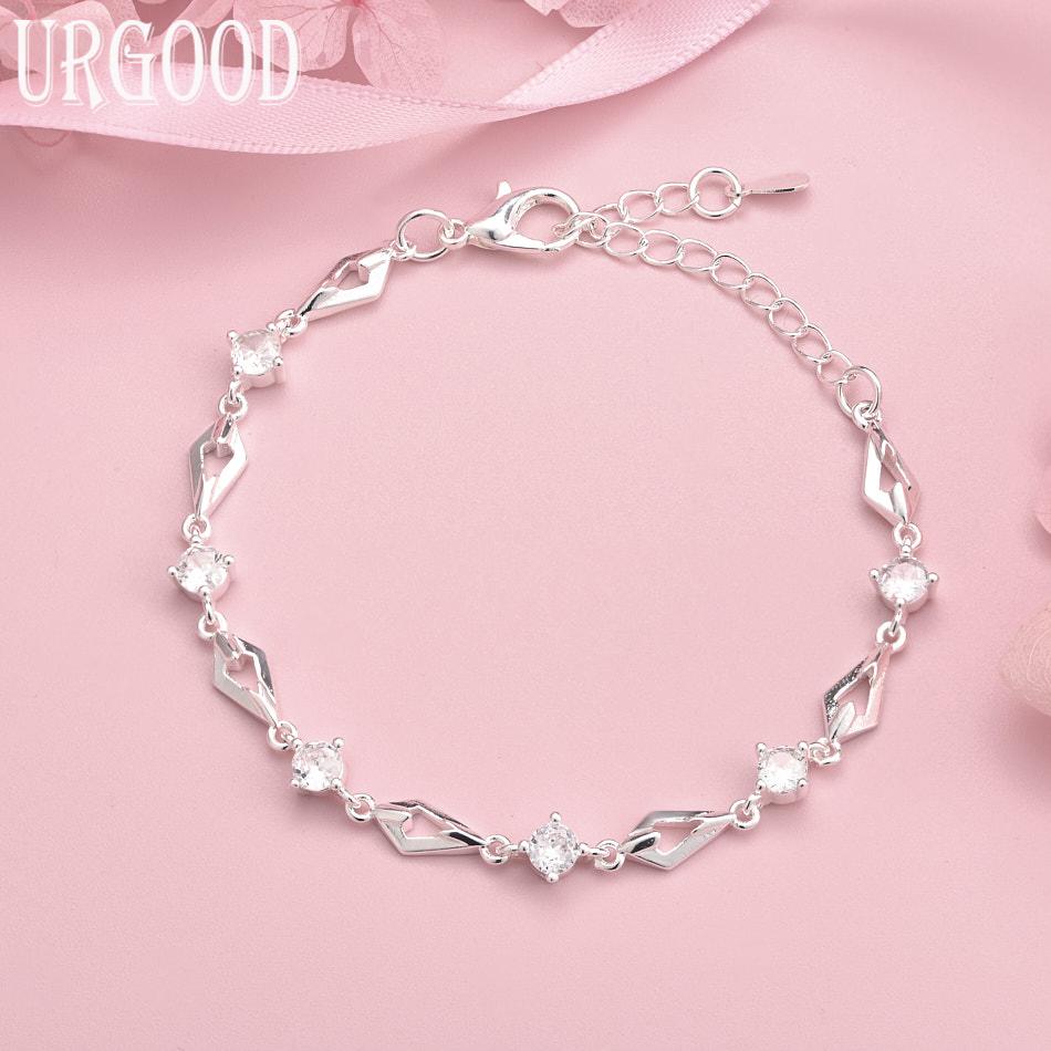 925 Sterling Silver AAA Zircon Bracelet Wedding Gift Jewelry