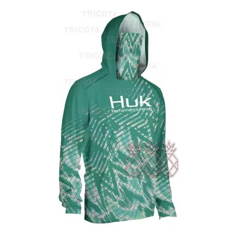 2024 New HUK Men s Long Sleeve Hooded Face Mask Fishing Clothing, UV Protection Fishing Shirt Fishing Clothing XXS