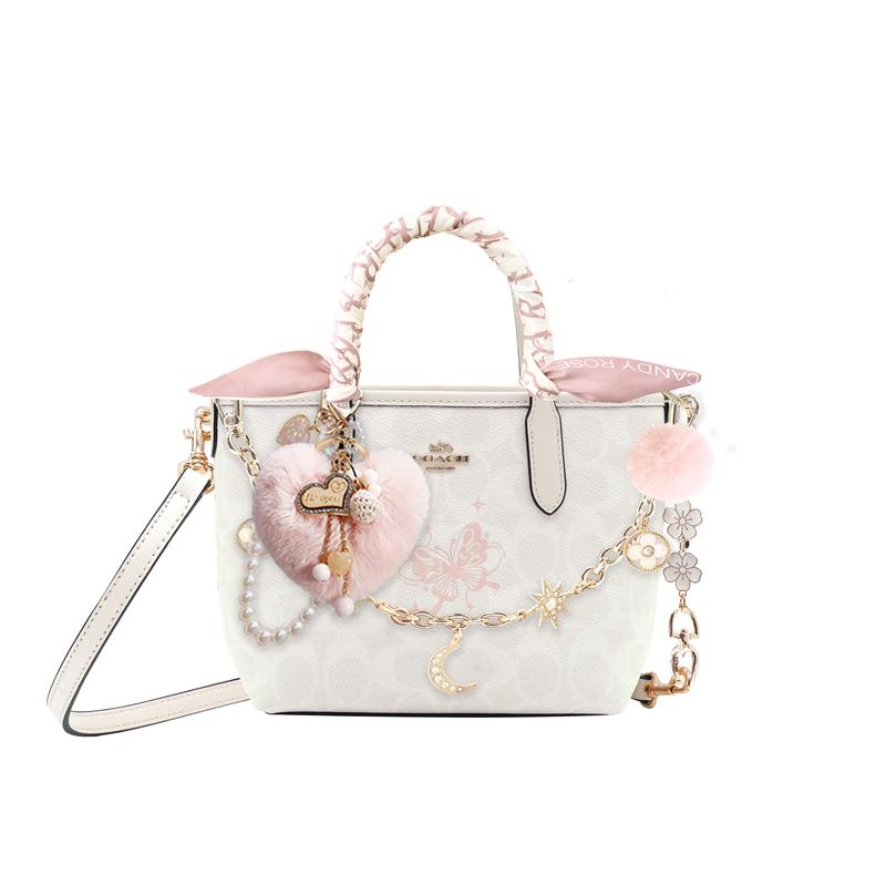 

COACH handbag [Customized bag] City 15 detachable shoulder strap Tote bag Tote bag shopping Pink Heart Butterfly Basic Package (Pack + Dust Bag) рожевий