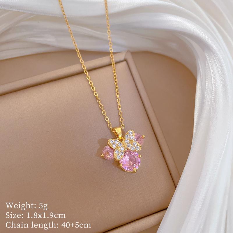 Zircon Green Fox Full Diamond Light Luxury Temperament Gorgeous Full Diamond Necklace Female Versatile Collarbone Chain Titanium Steel