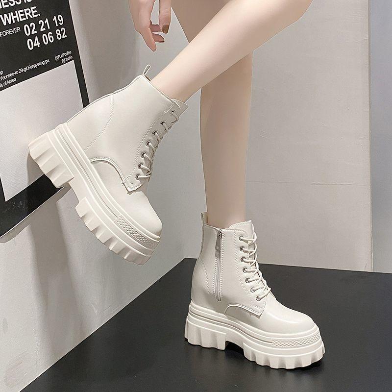 Martin Boots Women's Muffin Small Chelsea Short Boots Versatile Thick Sole Inner Height Increase British Style Thin Spring and Autumn Single Boots