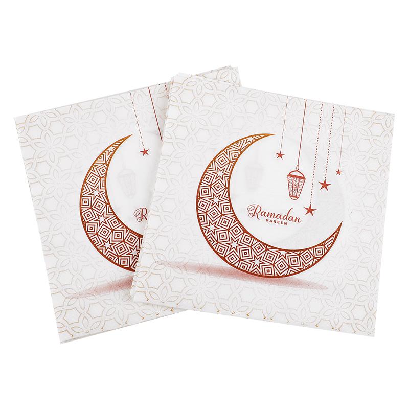 

20pcs Ramadan Kareem Paper Napkins Eid Al Adha Moon Lantern Disposable Napkins 2026 Muslim Islamic Party Home Table Decoration 20Pcs білий