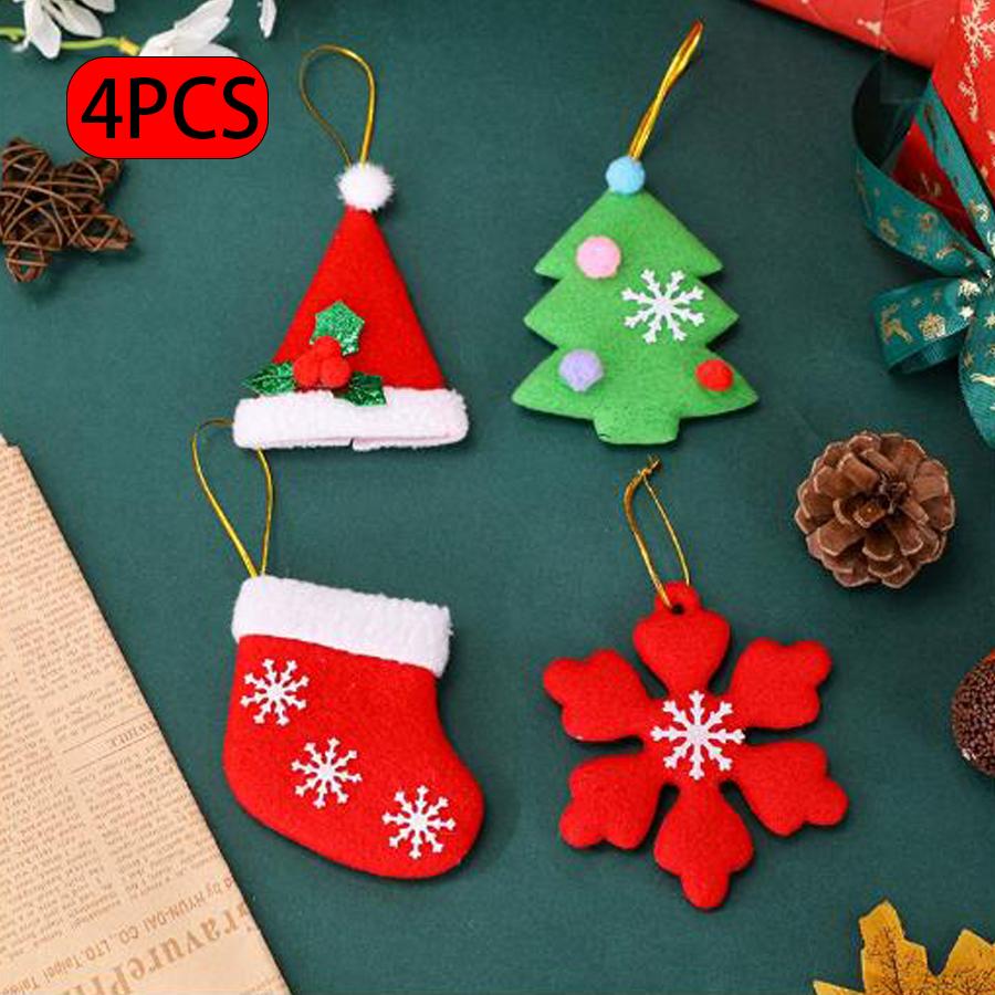 4PCS Christmas Felt Ornaments Set - Santa Snowman Tree Stocking Hanging Decorations for Xmas Tree & Holiday Party