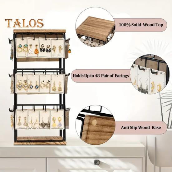 Earring Display Stand with 48 Hooks Earring Display Holder for Vendors 360 Degree All-Round Display Necklaces Bracelets Earring Card Organizer for