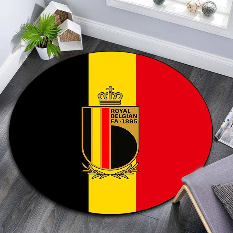 Belgium National Football Team Round Area Rug,Carpet Rug for Living Room Bedroom Sofa Playroom Decor,Non-slip Floor Mat