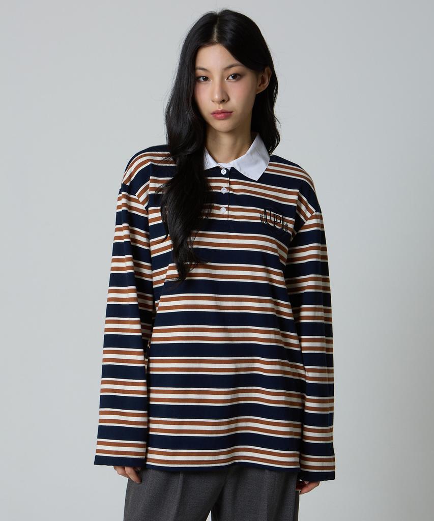 UNKNOWN PLANET Ivy Stripe Rugby Collar Shirt Brown