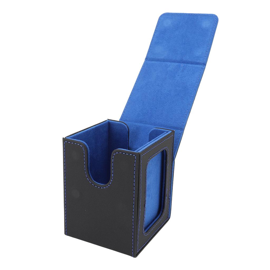 Card Deck Box Double Layer Structure Rain Proof Wide Mouth U Shaped Design Leather Magnetic Card Storage Box Black Blue