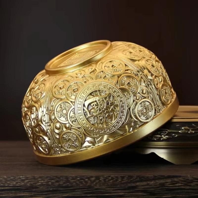 Golden Metal Bowl Copper Decorative Bowl Serving Bowl Blessing Bowl Fengshui Ornament Buddhist Altar Accessories Gift